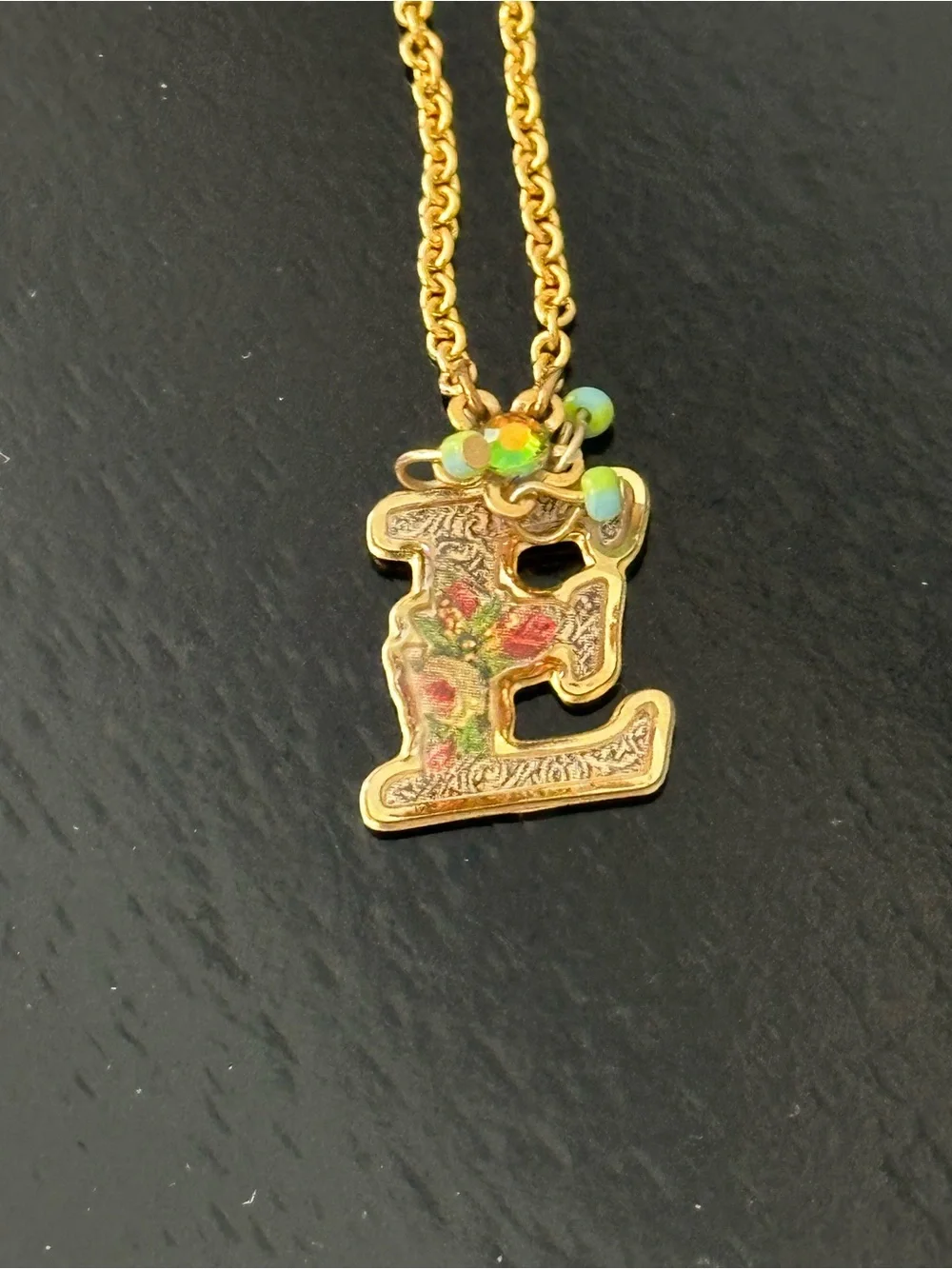 Michal Negrin Israel Initial E Necklace Pendant Swarovski Crystal Floral